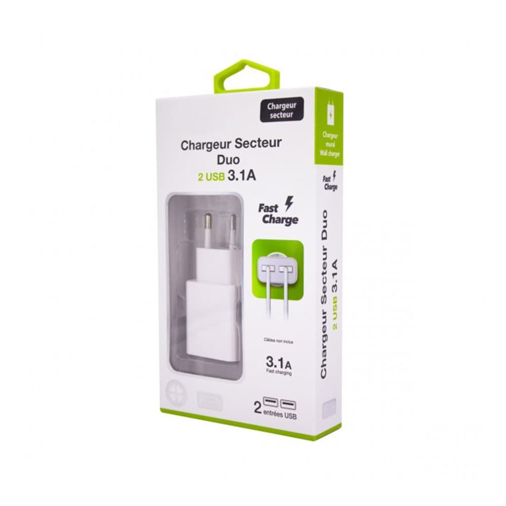 Adaptateur Secteur 2 x USB Universel - Adaptateur 3.1A Charge Rapide - Blanc (Emballage Originale)